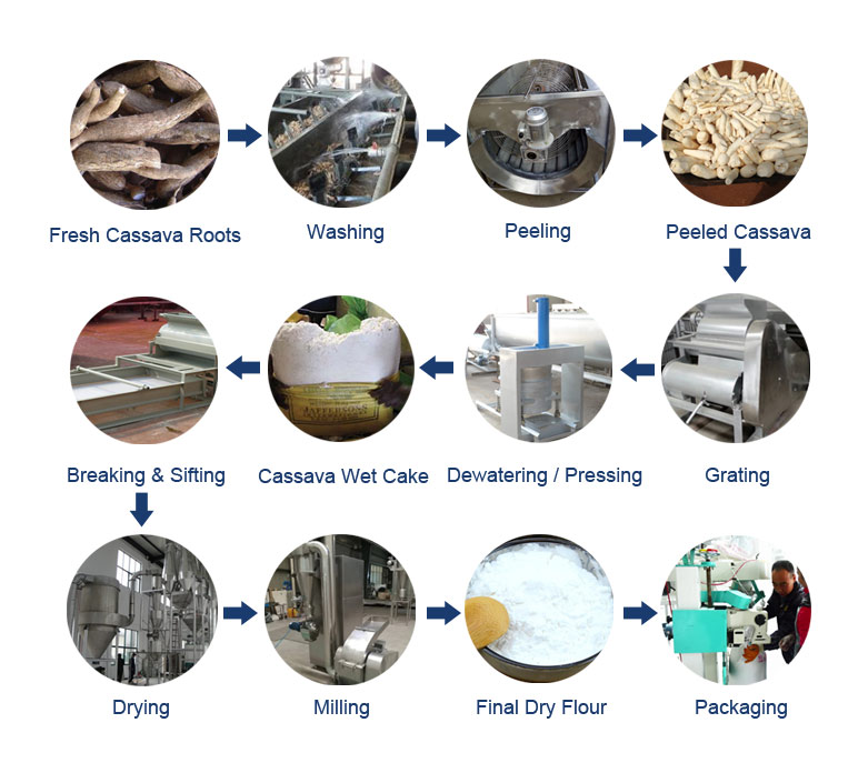Processo di produzione della farina di manioca